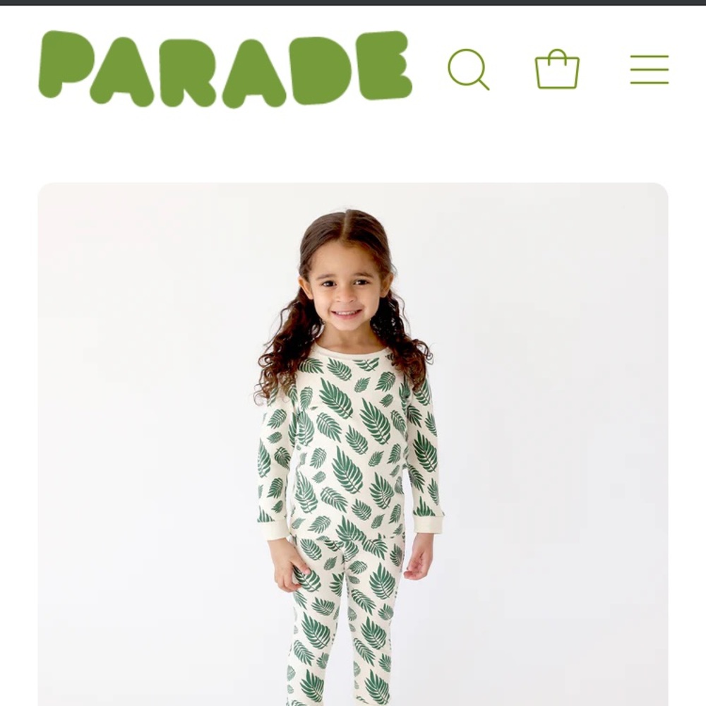 Kids Cream Pajama Set with Green Leaf Print